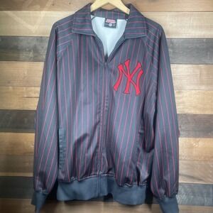 Stitches MLB New York Yankees Jacket Red Pinstripe Baseball Black Mens Large